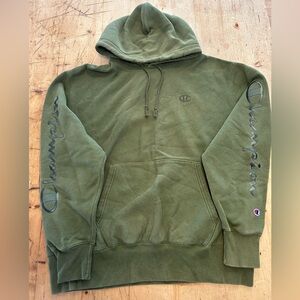 Champion Reverse Weave Men’s Size XL Hoodie Olive Green Embroidered Spellout